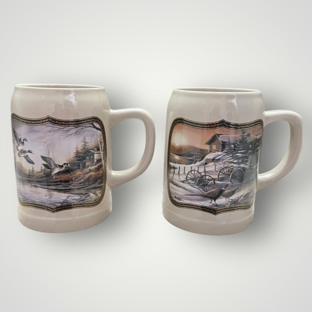Terry Redlin Wildlife Havens Beer Stein Mug Set Vintage Wood Duck Pheasant 1997